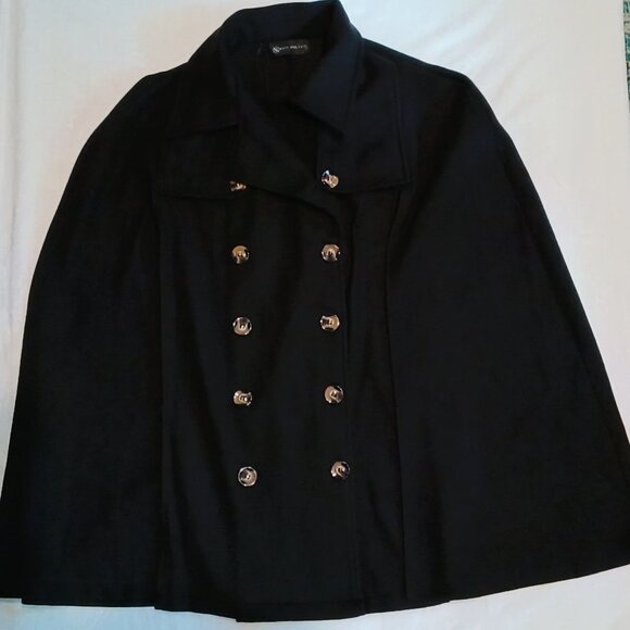 Kara And Kate 🌷 Womens Gorgeous Black Luxe Button Up Double Breasted Cape 🌷 - Picture 2 of 16